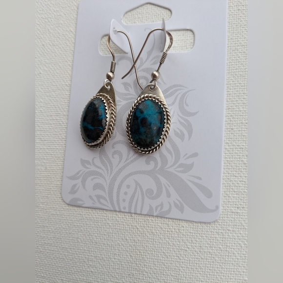 925 Sterling Silver Turquoise Earrings Drop Dangled Artist signed K-1 - Picture 7 of 12